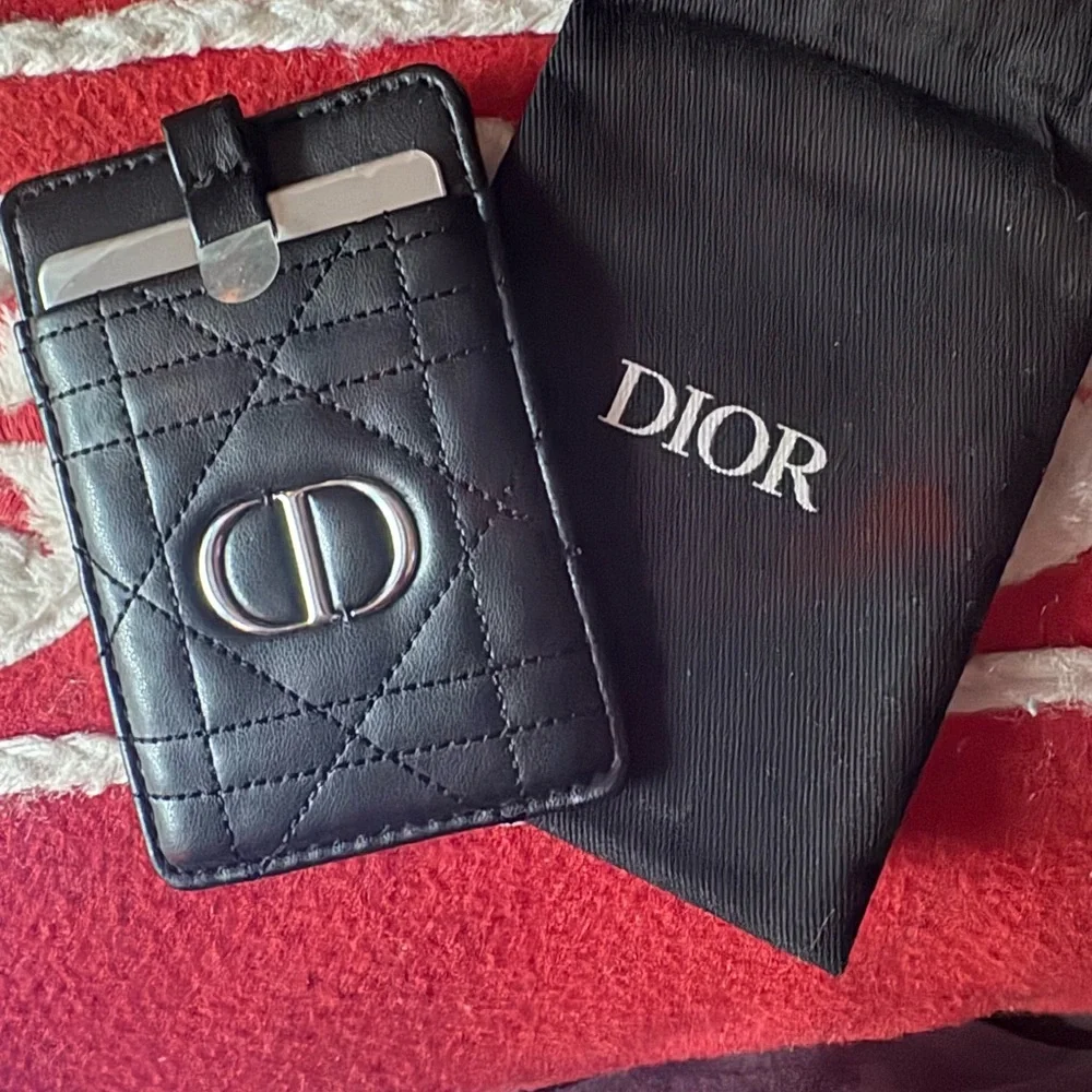 Dior Black Quilted Leather Card Sleeve/Mirror with Silver 'CD' Hardware